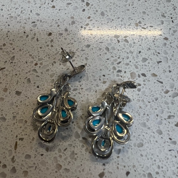 Carolyn Pollack Sterling Silver & Turquoise Chandelier Style Earrings. - Picture 2 of 4